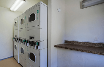 Row of dryers in laundry room